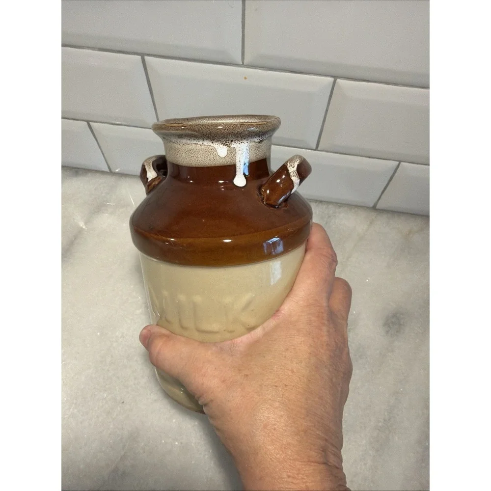 Rustic Stoneware Milk Jug Farmhouse Crock 6.77
